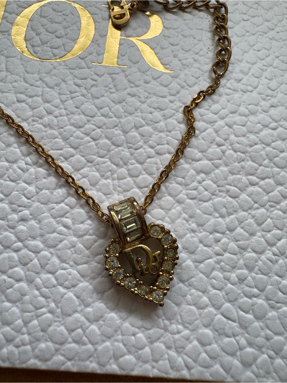 Vintage Dior Rhinestone Heart Necklace + Dior Paper Shopping Bag - Picture 9 of 9